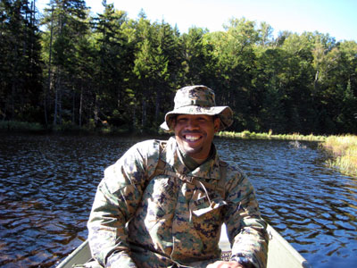 Soldier in fishing boat